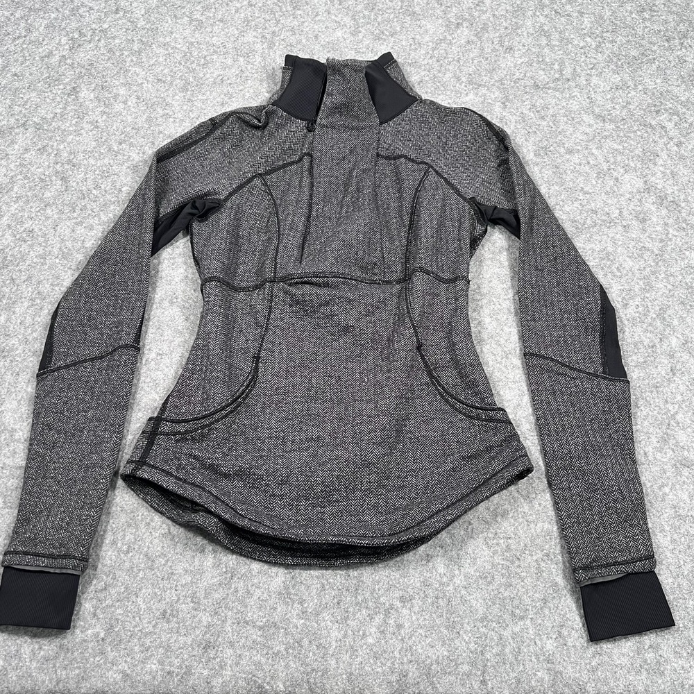 Lululemon Athletica Heathered Herringbone Black‎ Base Runner 1/2 Zip Jacket Sz 4